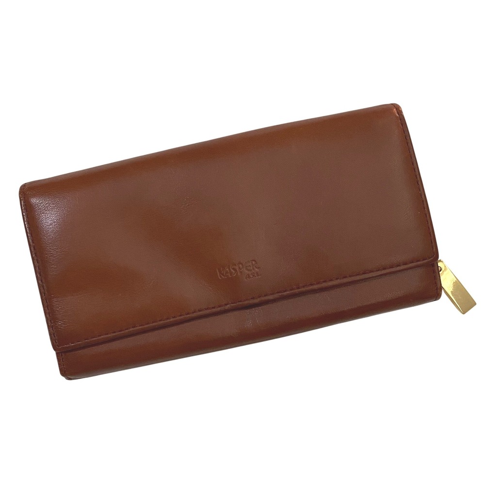 Vintage Kasper Womens Leather Wallet Brown Buttery Soft Classic Preppy Rectangle